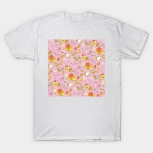 Vintage Botanical Pattern in Pink T-Shirt